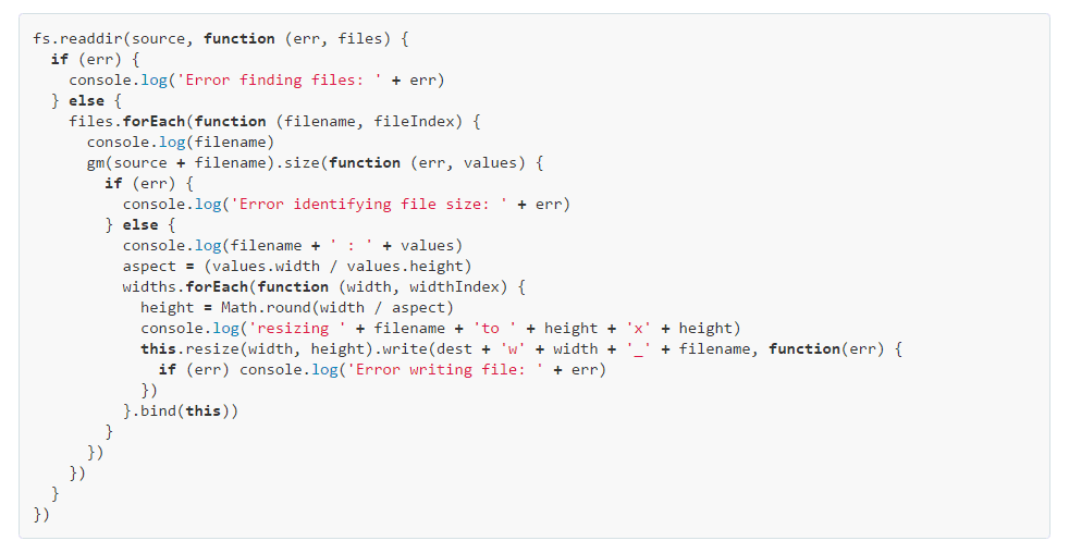 an example of source code with callback hell