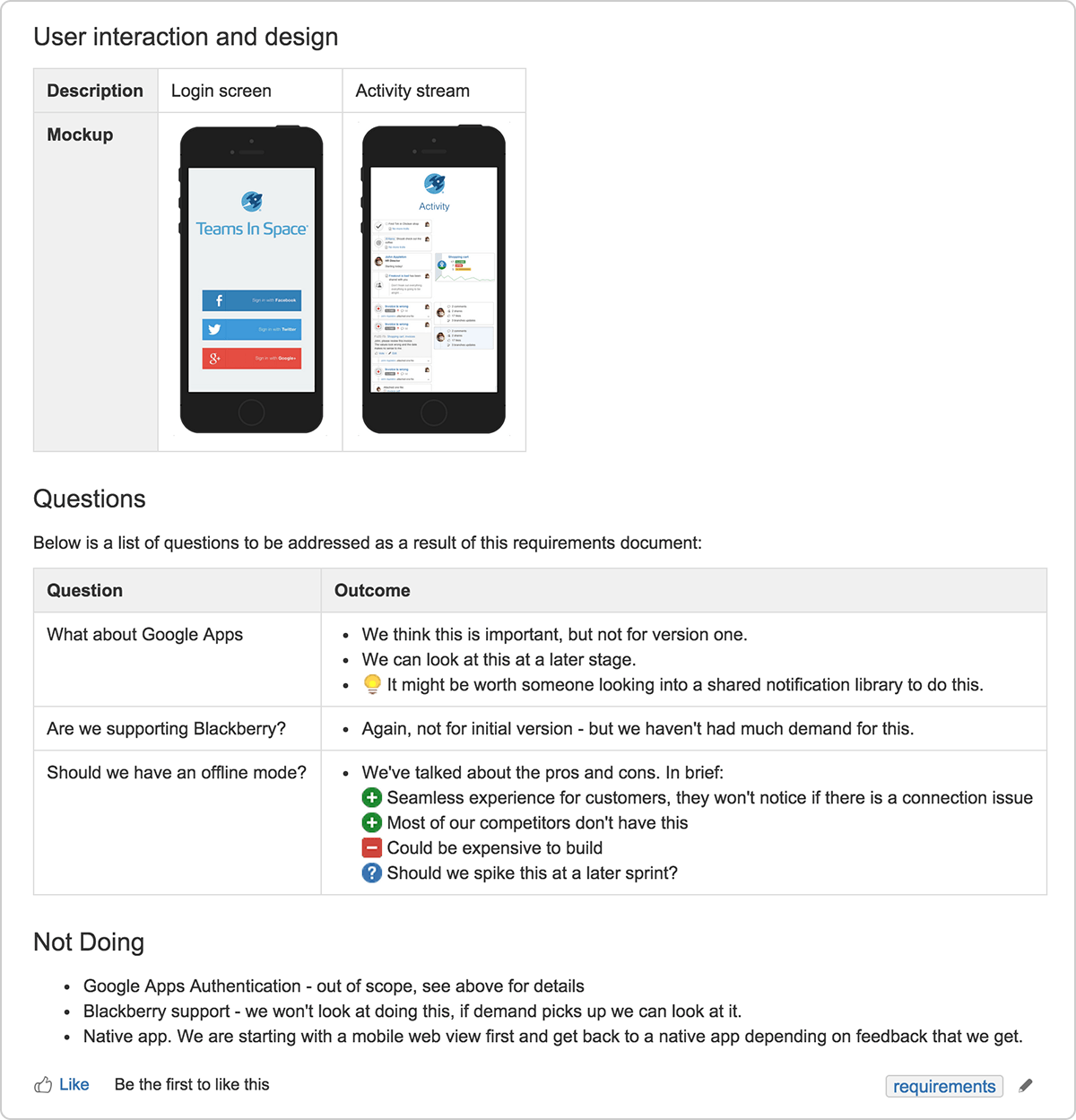 Software documentation example