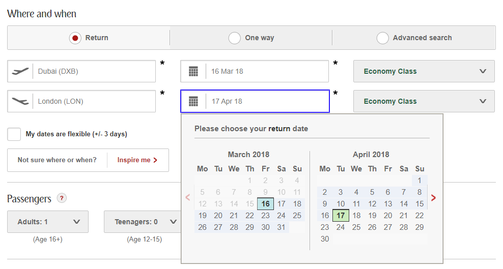 two-month date picker