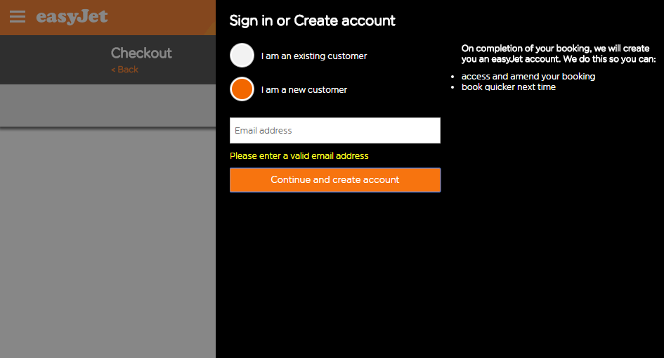 Log-in request from EasyJet