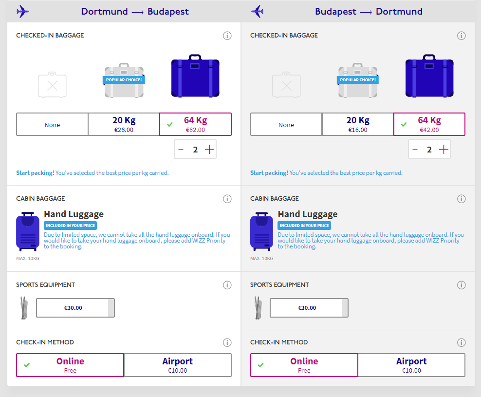 wizz air baggage customization