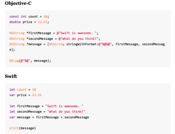 Comparison of Objective C vs Swift Syntax