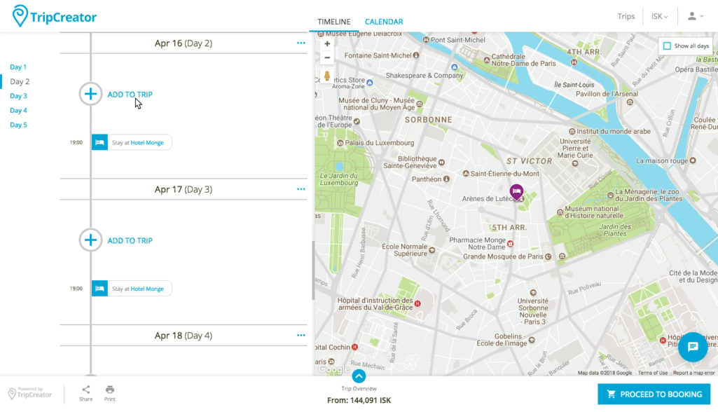 Tour designing process in Tripcreator