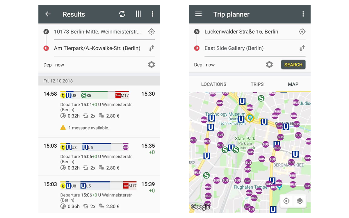 bus trip planning app