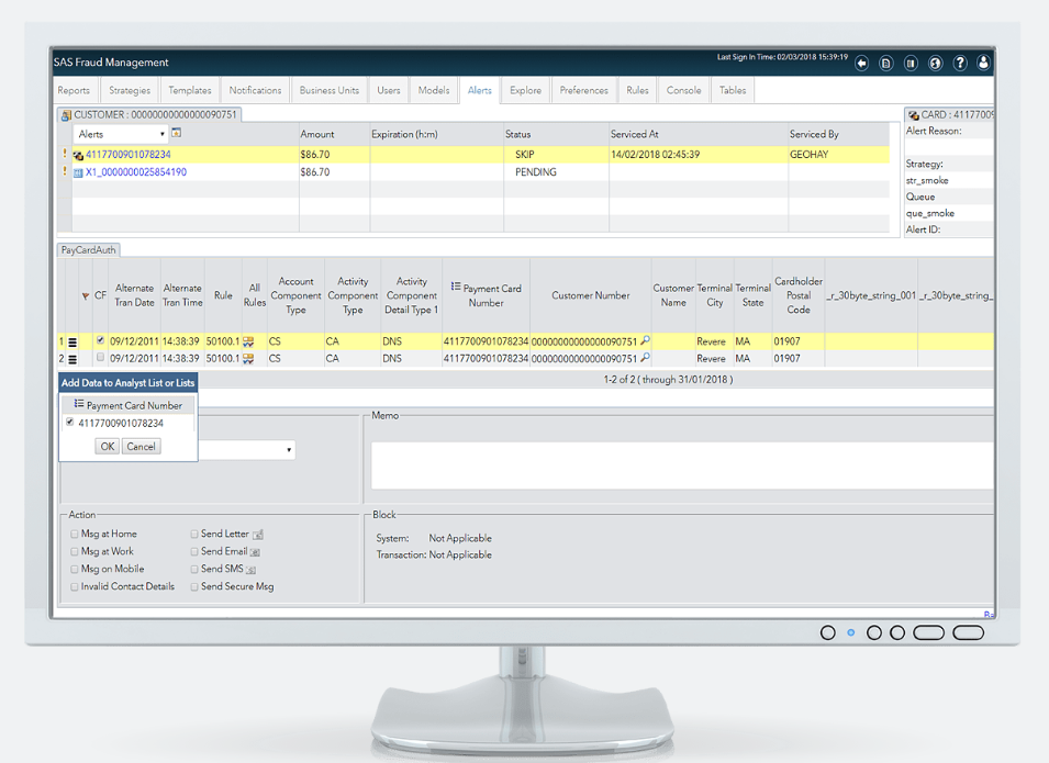 Alert in SAS Fraud management