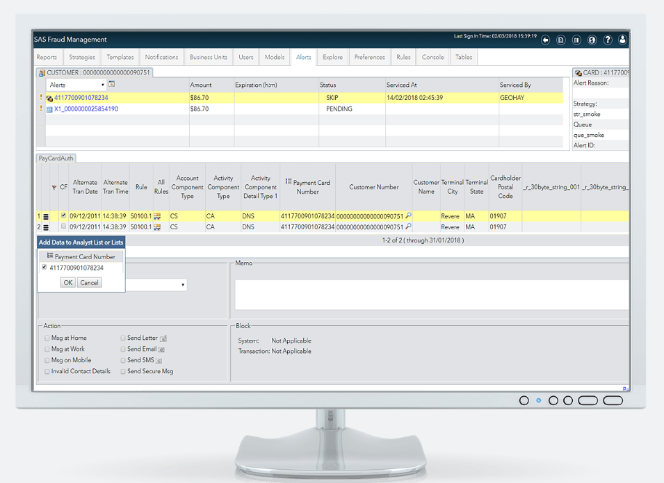 Alert in SAS Fraud management 