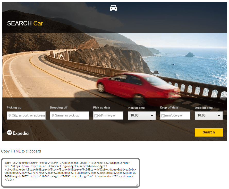 Generated  widget for searching cars for rent