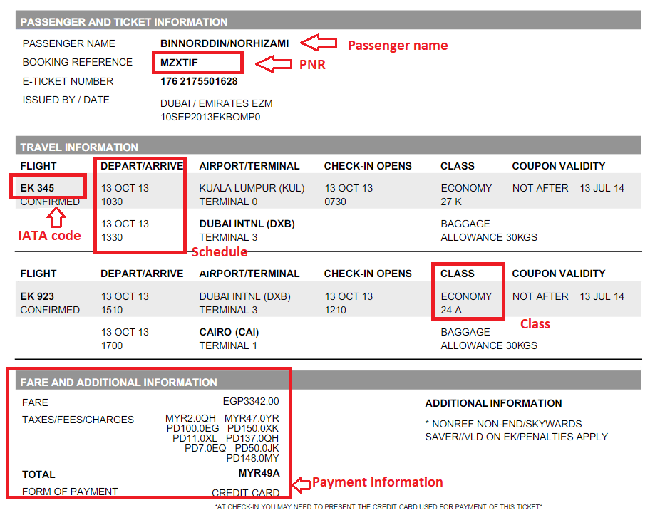 Emirates e-tickets example