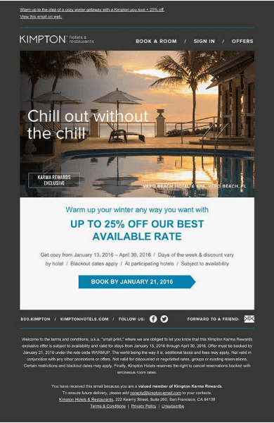 One of the great examples of submitting discounts was Kimpton Hotels and restaurants.