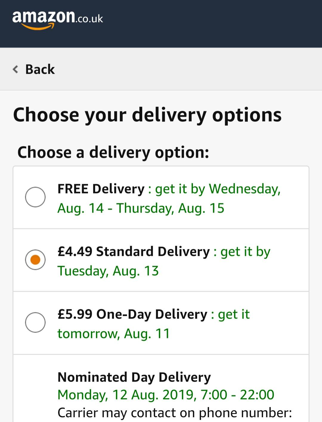 Amazon shipping options