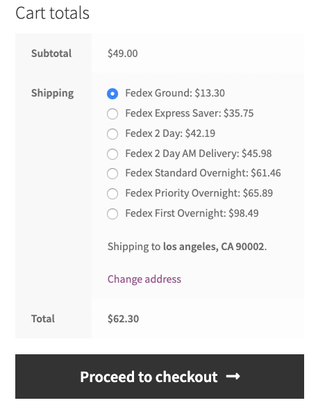 Real-time carrier rates at checkout
