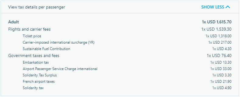 air france price breakdown