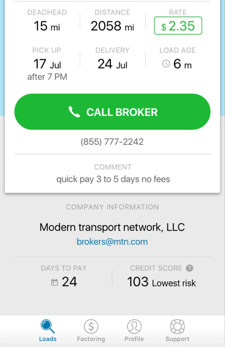 broker credit data included in the load info