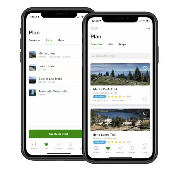 The AllTrails app interface