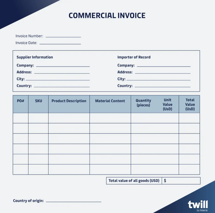 commercial invoice template