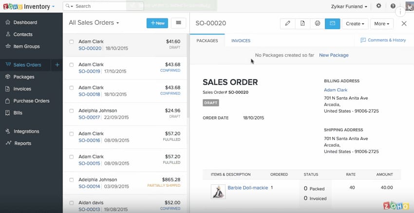 Integrations in Zoho Inventory