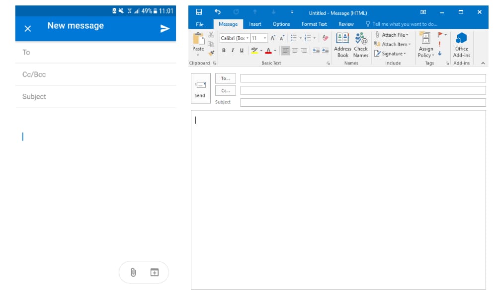 Outlook's mobile version has far fewer bells and whistles than its desktop version