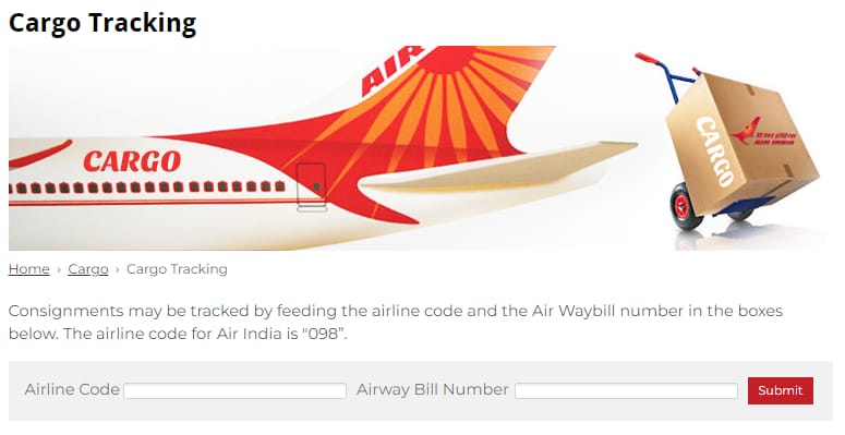 Tracking cargo with Air India