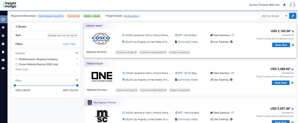 FreightMango search results