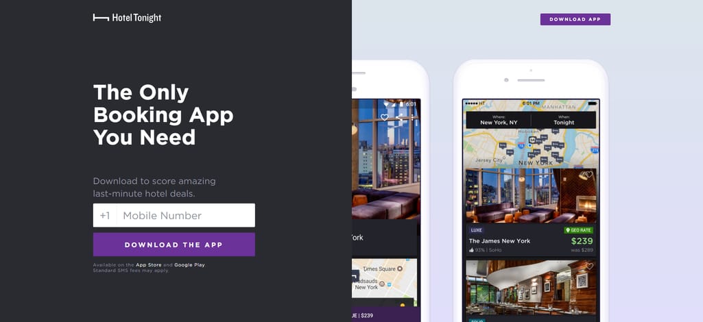 HotelTonight landing page