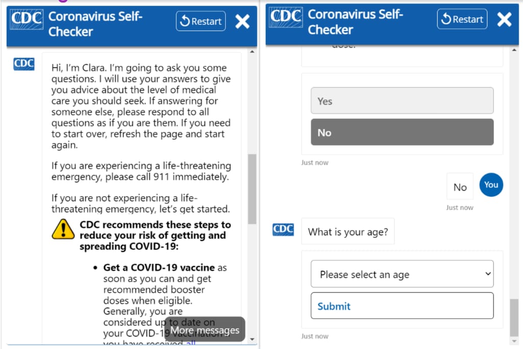 Clara — Coronavirus self-checker bot by US CDC
