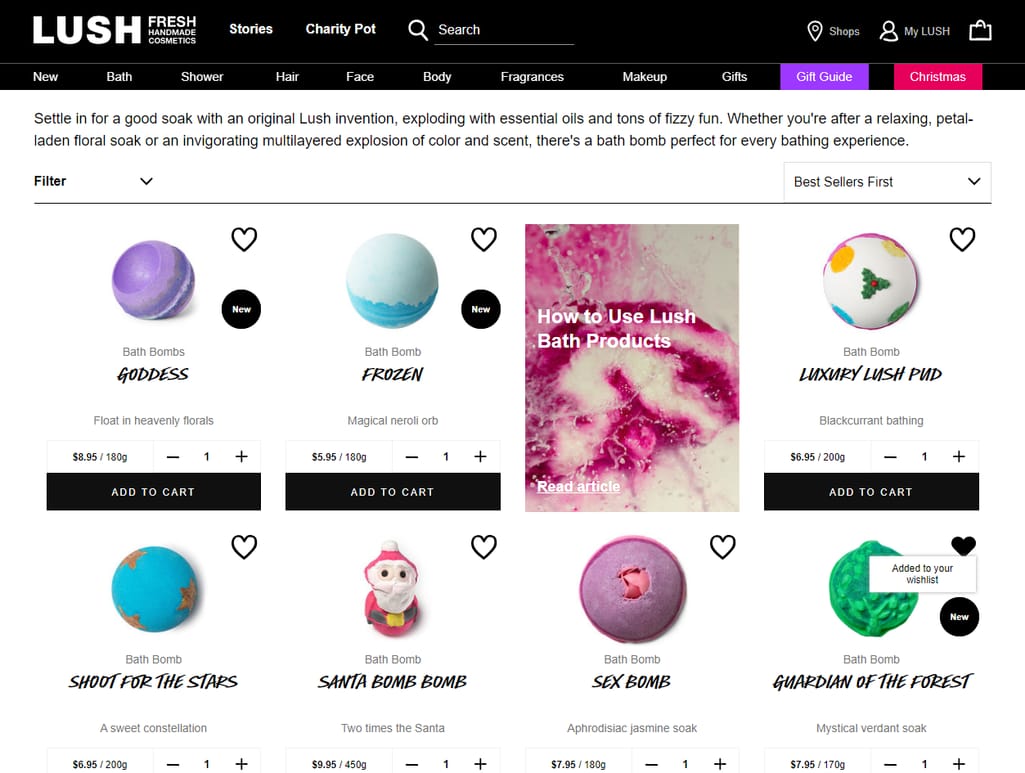 LUSH product catalog