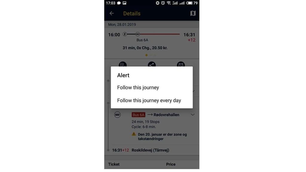 Alert notification Rejseplanen