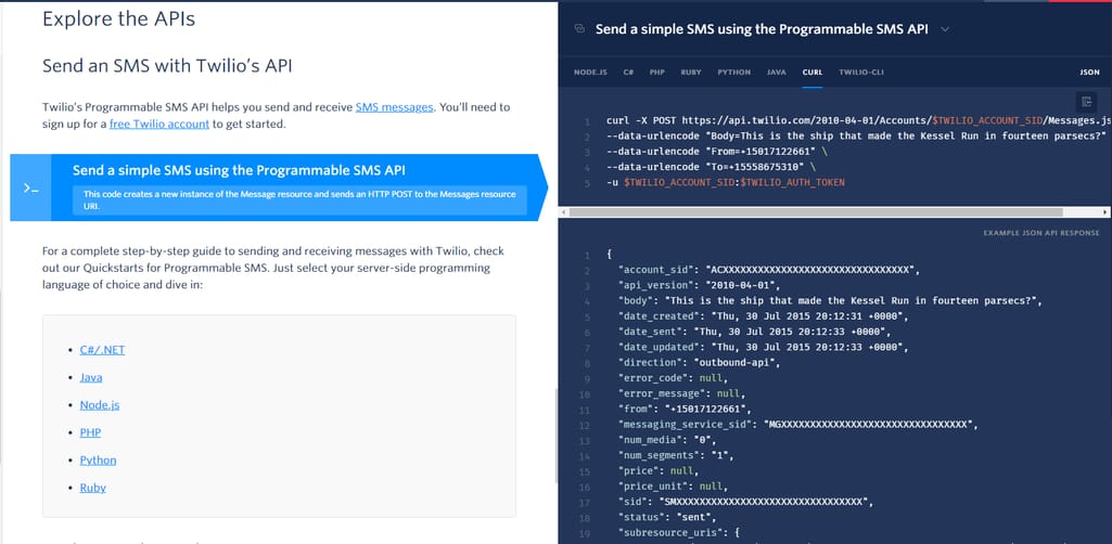 Twilio API documentation