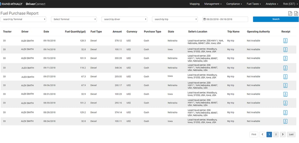 Fuel report in Driver Connect app