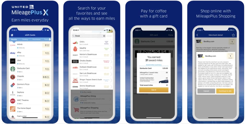 united's FFP mobile app interface