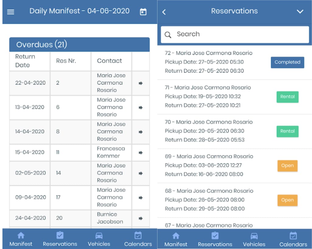 Reservation management with the HQ Rental app