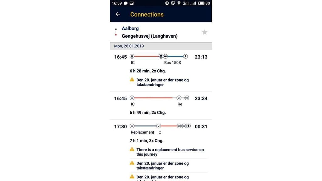 trip planning feature in rejseplanen