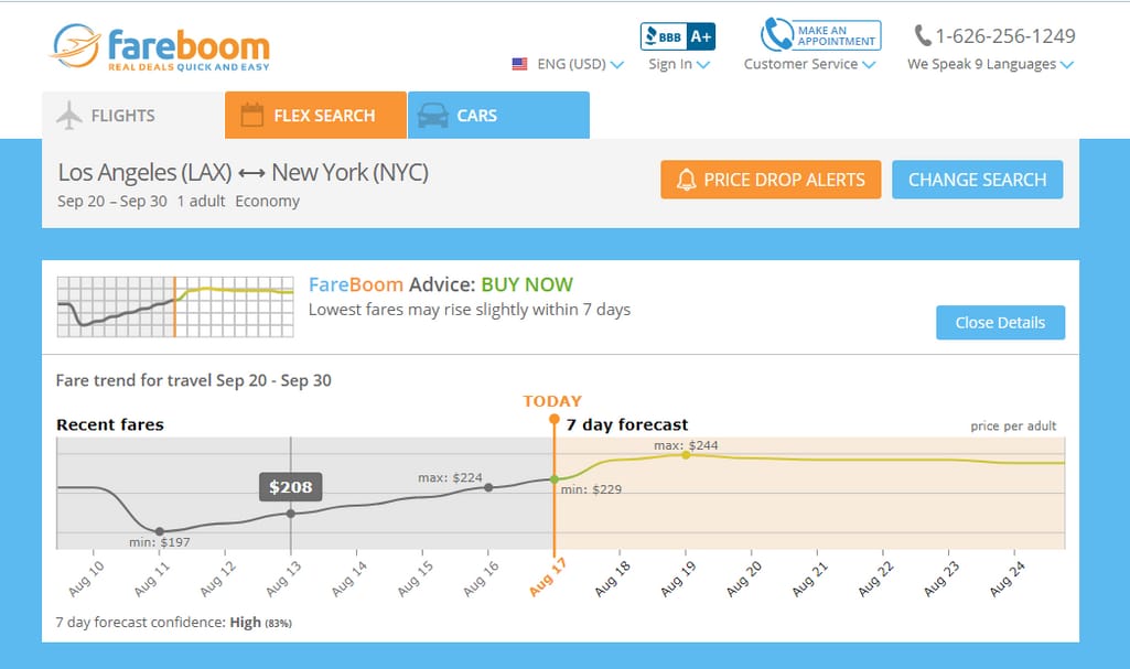 Fareboom price predictor