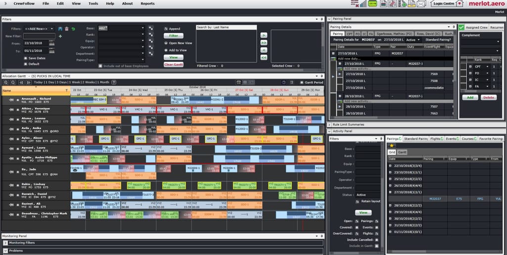 Crew planning system dashboard