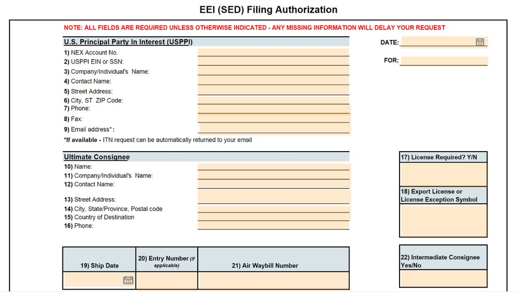 electronic export information template