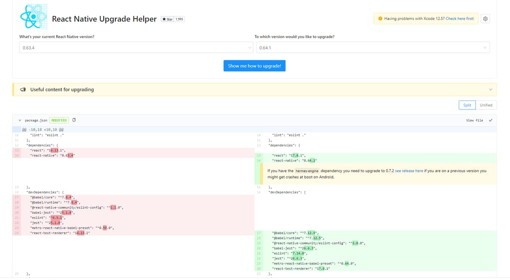 React Native Upgrade Helper