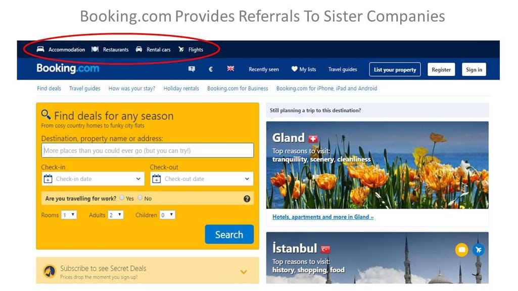 Booking.com provides referrals to sister companies 