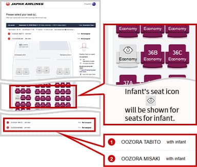 Child icons appearing on a seat map