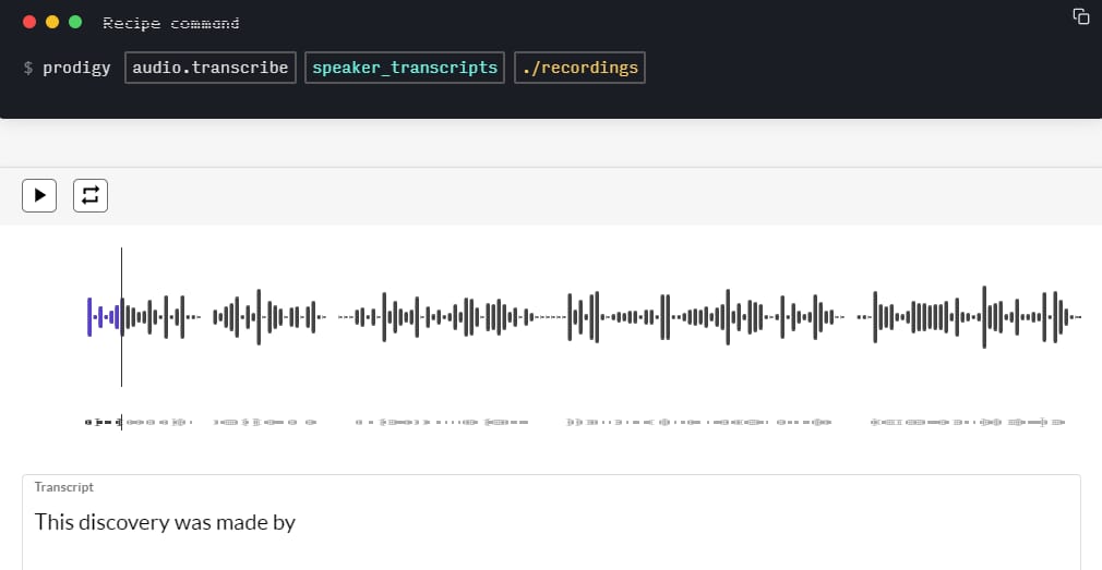 The process of audio annotation using the Prodigy tool