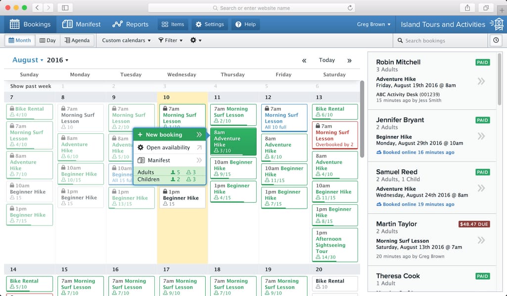 booking calendar dashboard