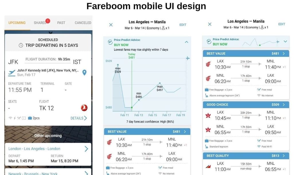Fareboom Mobile UI design