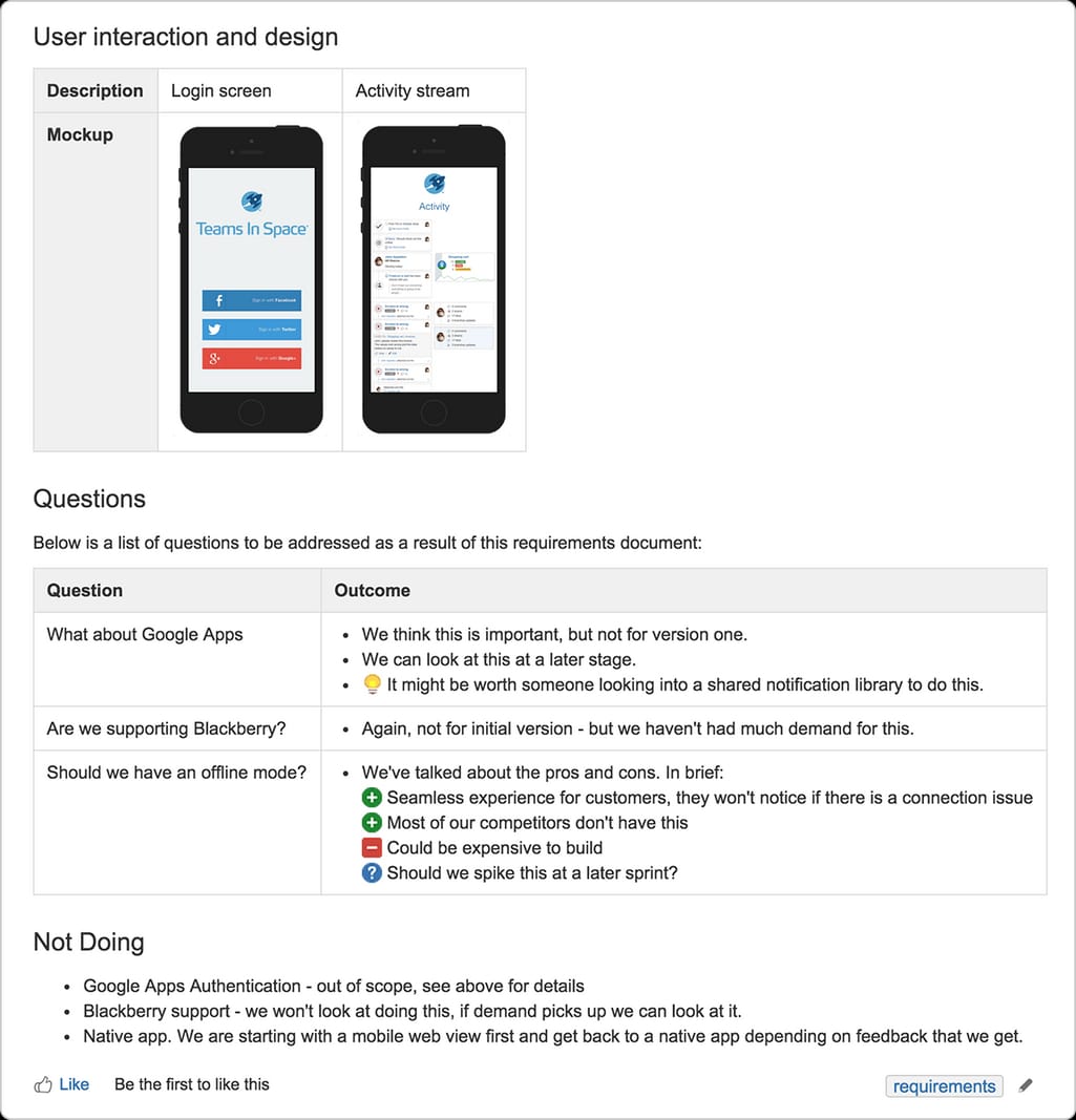 Software documentation example