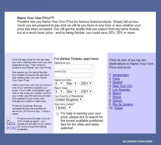 old priceline interface