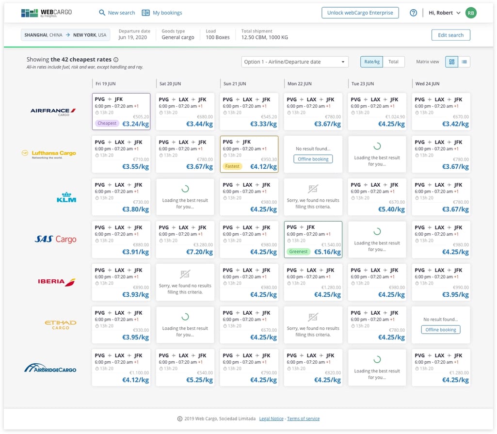 WebCargo search results