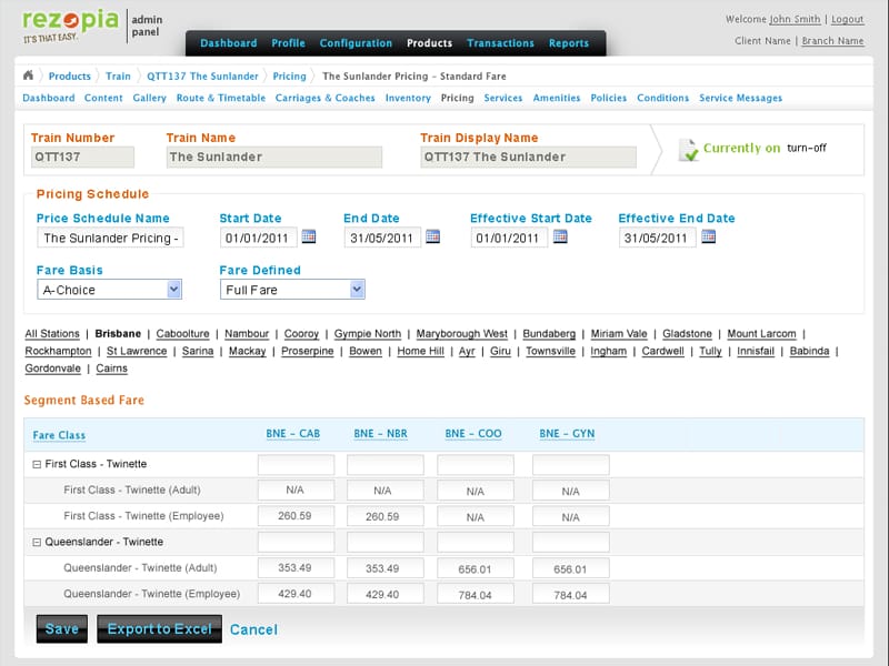 Pricing dashboard in Rezopia