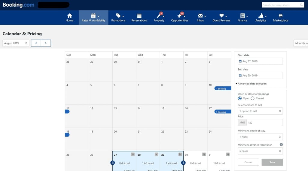 Booking.com calendar