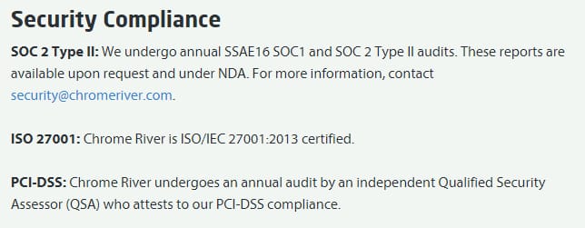 ChromeRiver has a page dedicated to data security standards compliance