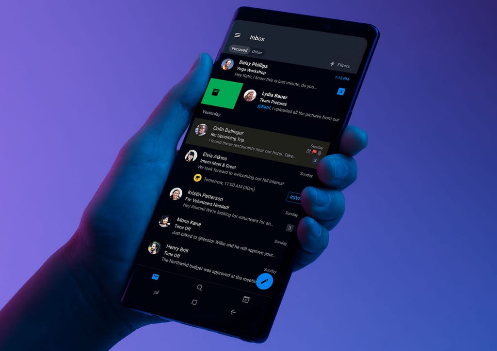 Here's what the dark mode looks like in Outlook for mobile