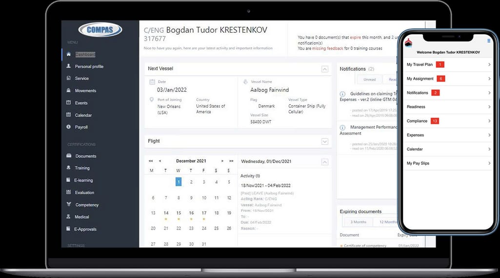 COMPAS Crew Management System interface