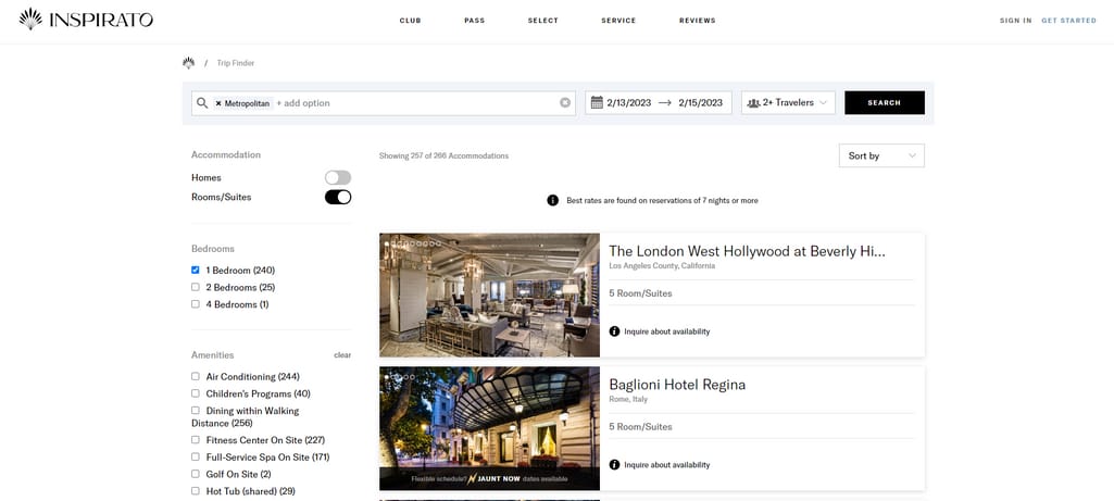 Inspirato offers a wide choice of hotels for club members